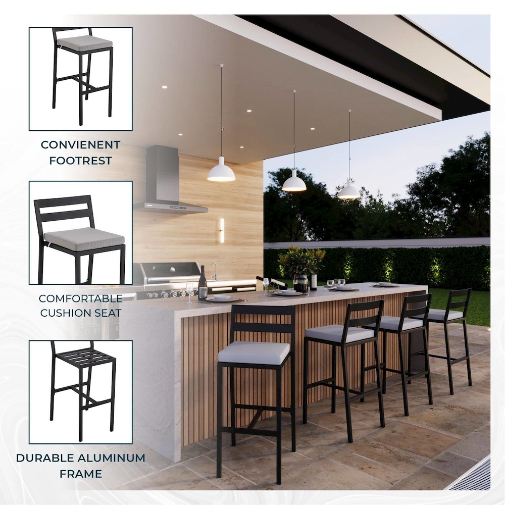 Chelsea Collection Modern Aluminum Outdoor Bar Chair Set of 2. Picture 3