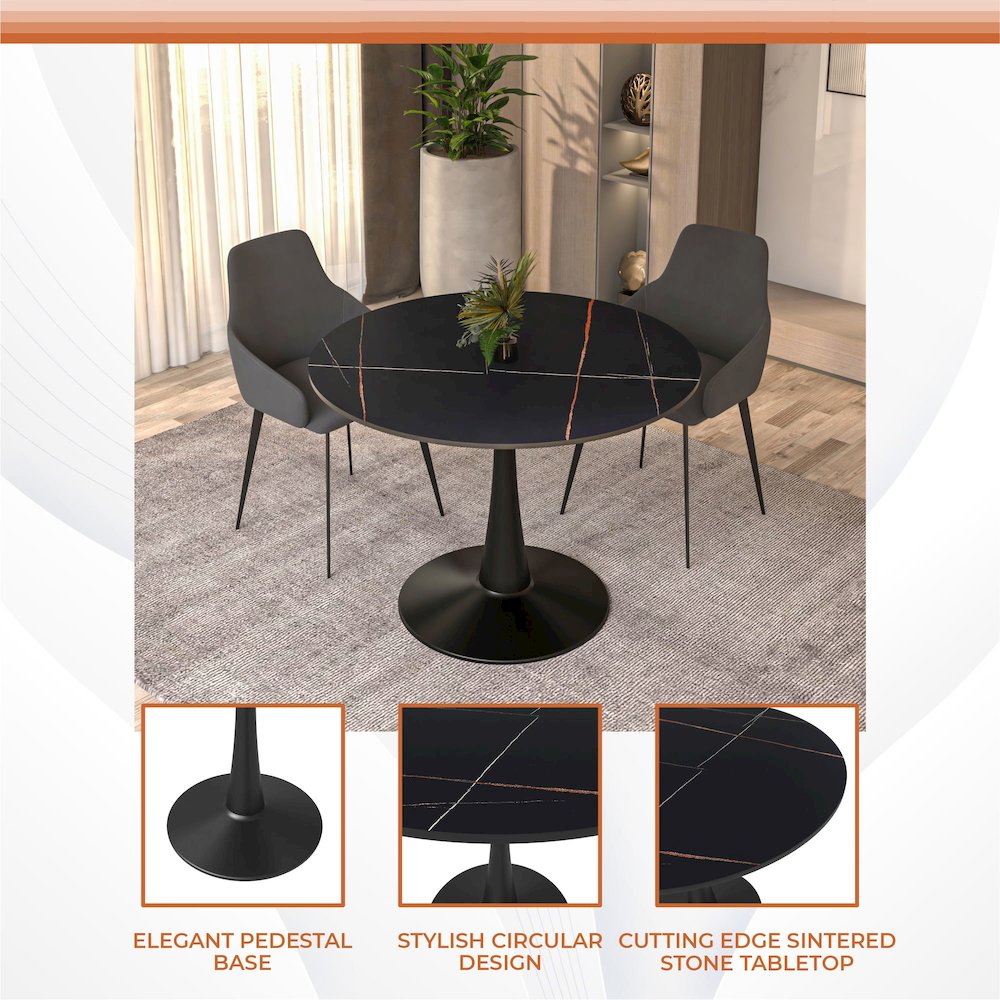 Bristol 40" round dining table Black base with Black Sintered stone Top. Picture 13
