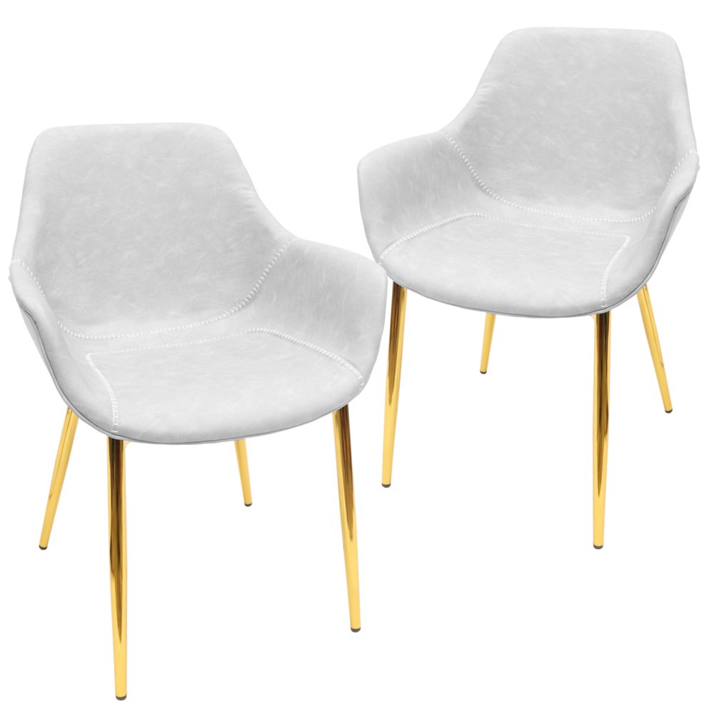 Markley Modern Leather Dining Arm Chair With Gold Light Grey Metal Legs Set of 2. Picture 3