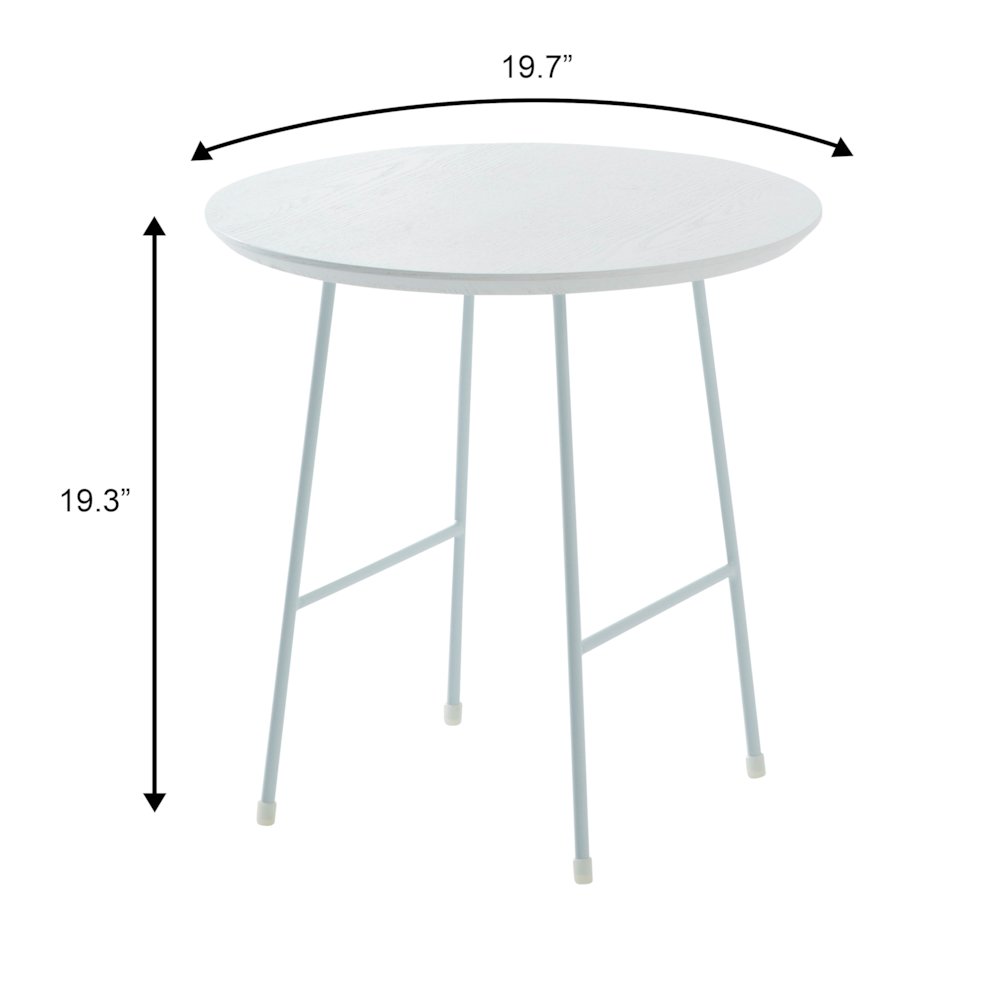 Rossmore Mid Century Modern Round Side Table With White Steel Frame. Picture 15