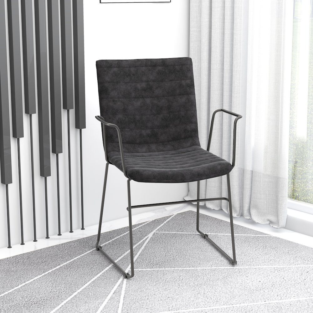 Zylar Series Office Guest Arm Chair in Charcoal Leather. Picture 27