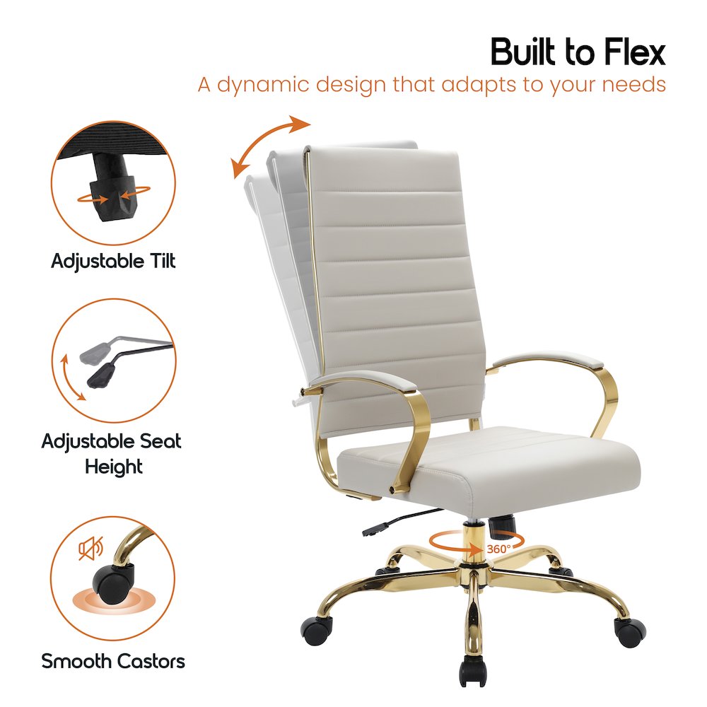 Benmar High-Back Leather Office Chair With Gold Frame. Picture 8
