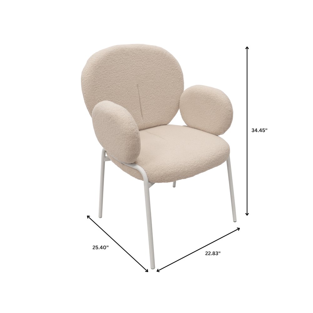Celestial Series Boucle Dining Arm Chair, White Frame with White Fabric. Picture 7