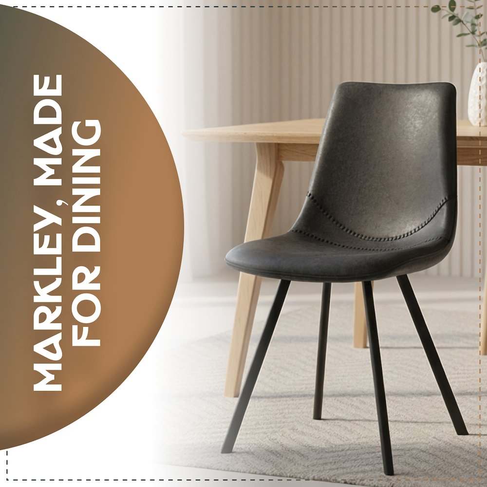 Markley Modern Leather Dining Chair With Metal Legs. Picture 14