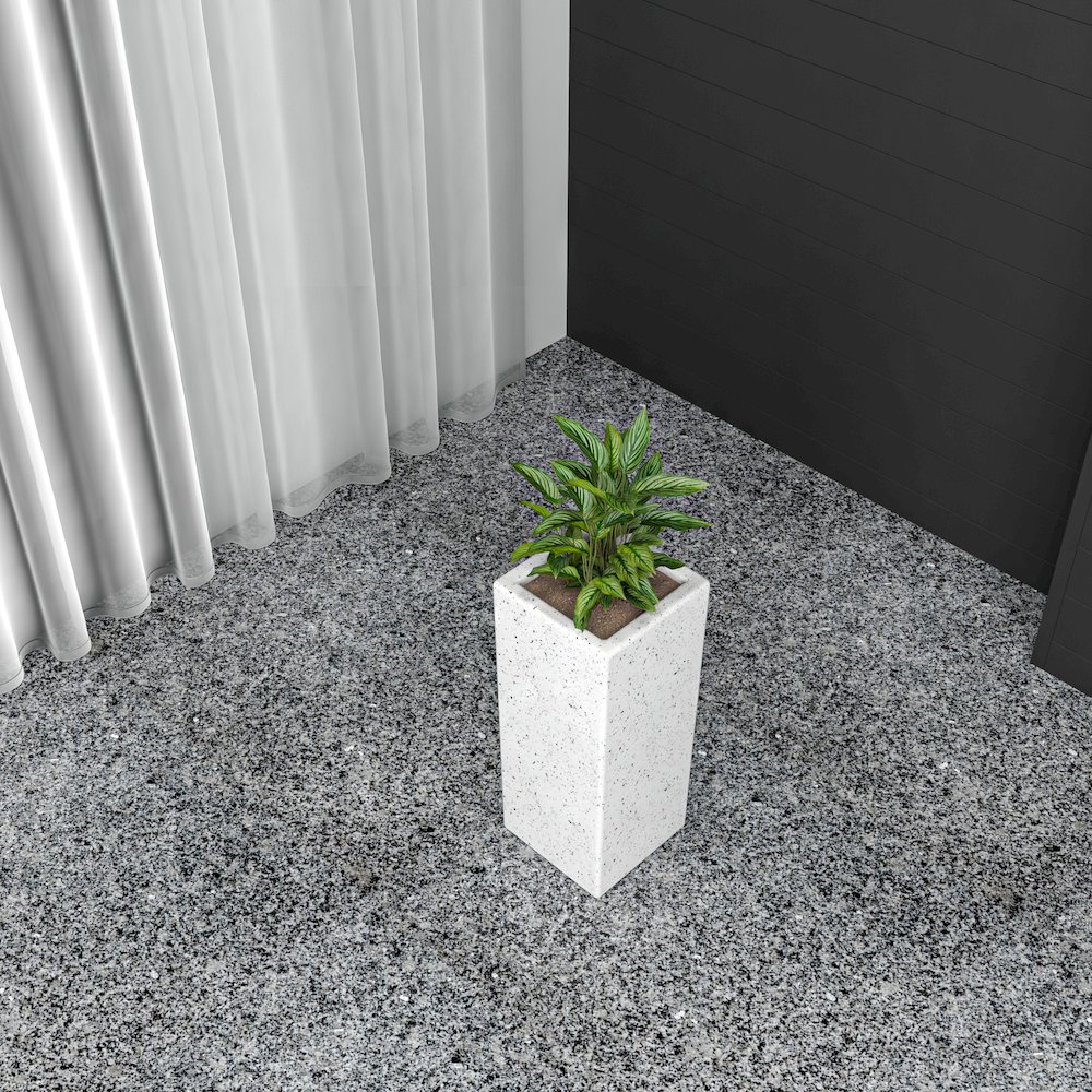 Terra Series Poly Stone Planter in Dotted White 7.9" x 7.9" 19.7" High. Picture 8