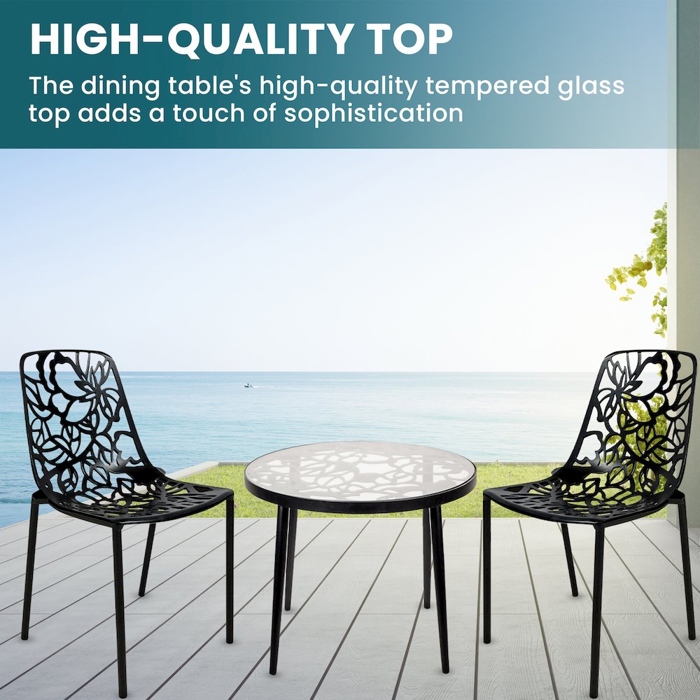Devon Mid-Century Modern 3-Piece Aluminum Outdoor Patio Dining Set. Picture 6