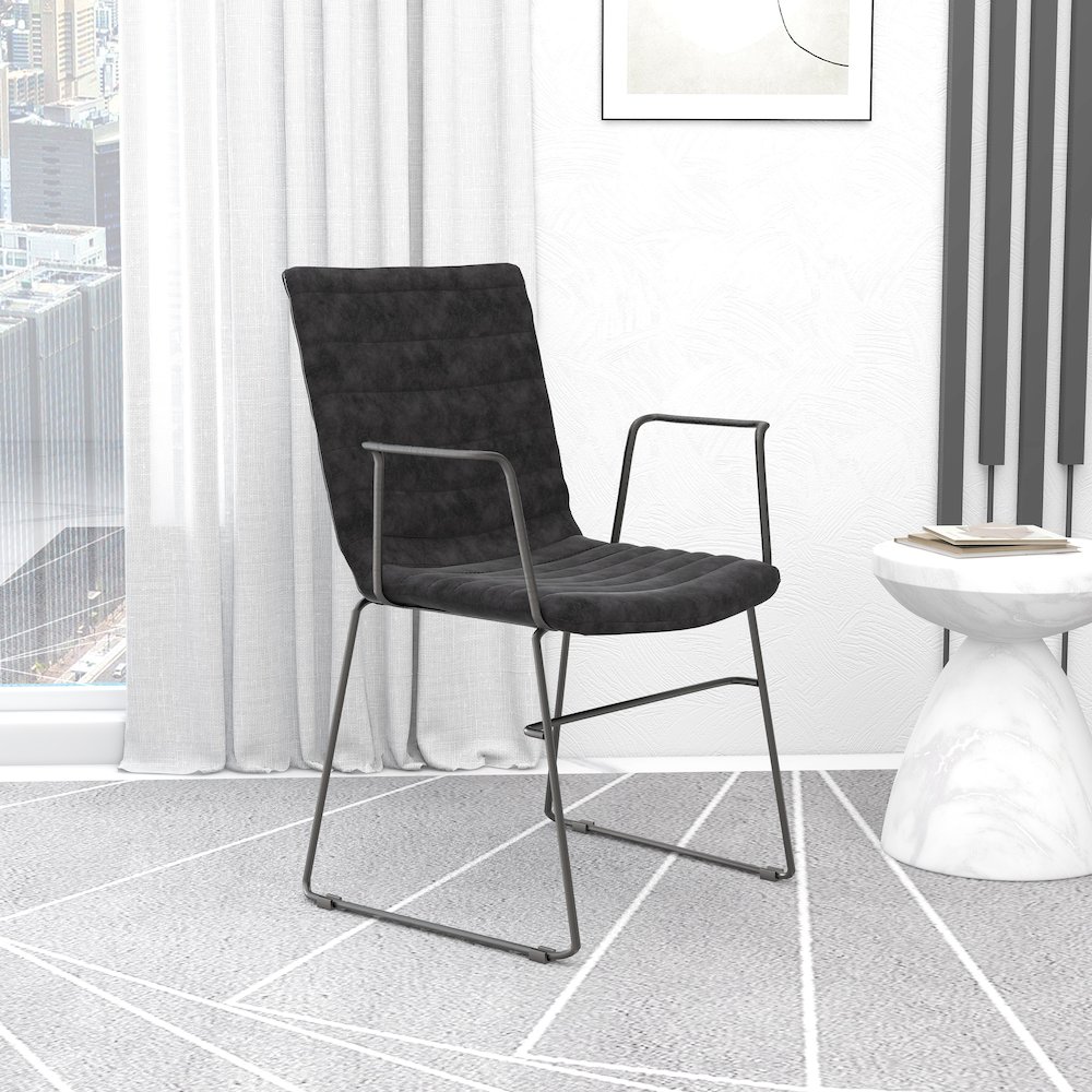 Zylar Series Office Guest Arm Chair in Charcoal Leather. Picture 11