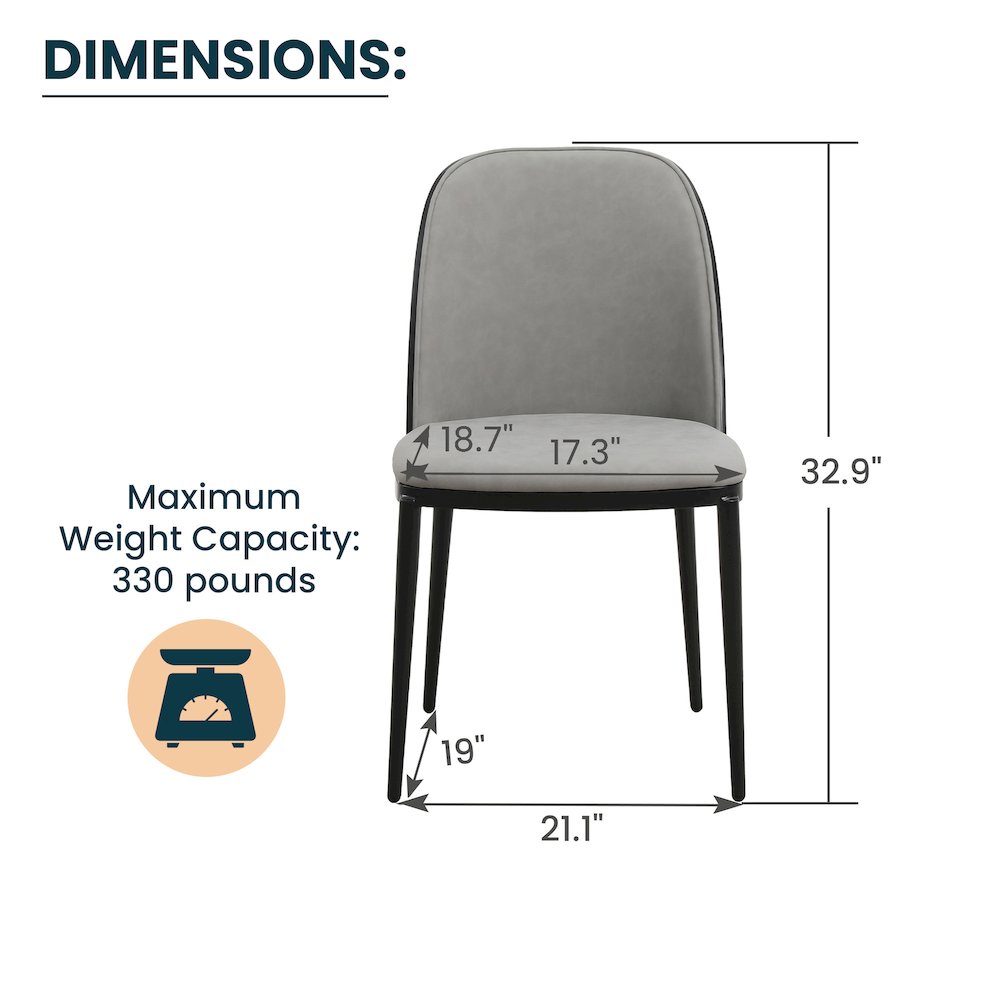 Tule Collection Dining Chair, Black Frame With Light Grey Leather. Picture 2