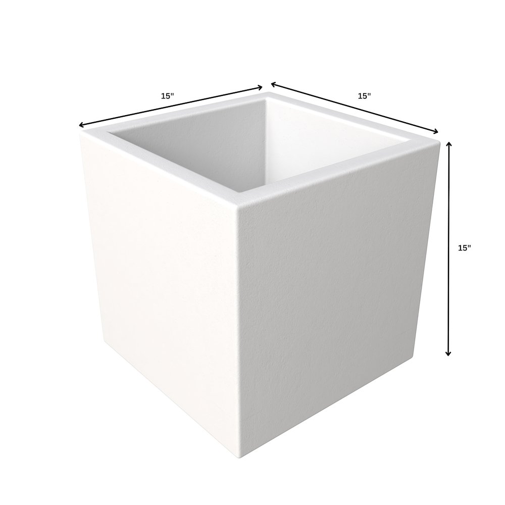 Fern Series Poly Stone Planter 15" Cube in White. Picture 6