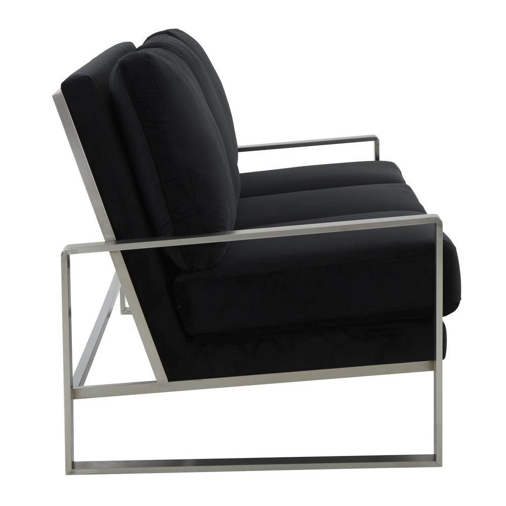 LeisureMod Jefferson Contemporary Modern Design Velvet Sofa With Silver Frame, Black. Picture 3