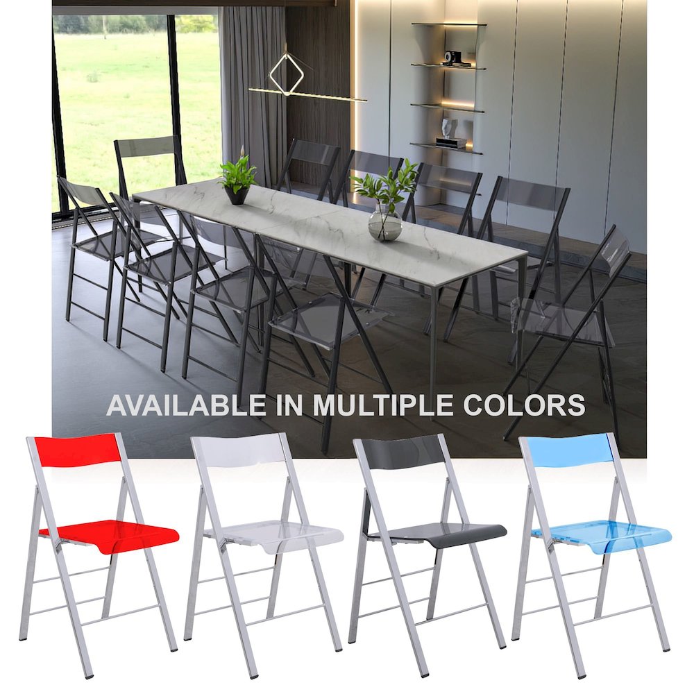 Menno Modern Acrylic Folding Chair Black Frame With Trans Black Seat Set of 2. Picture 5
