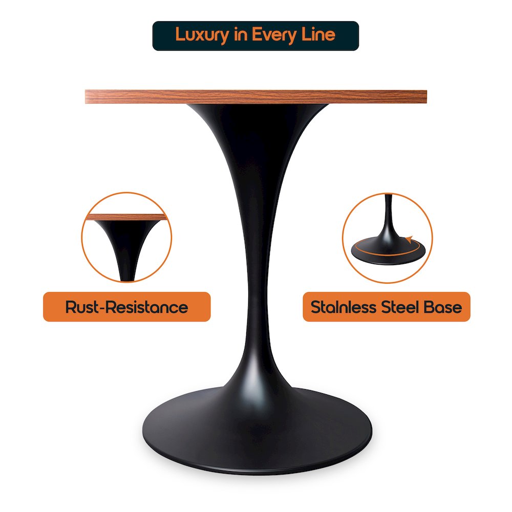 Verve Collection 24 Square Dining Table, Black Base with Cognac Brown MDF Top. Picture 5