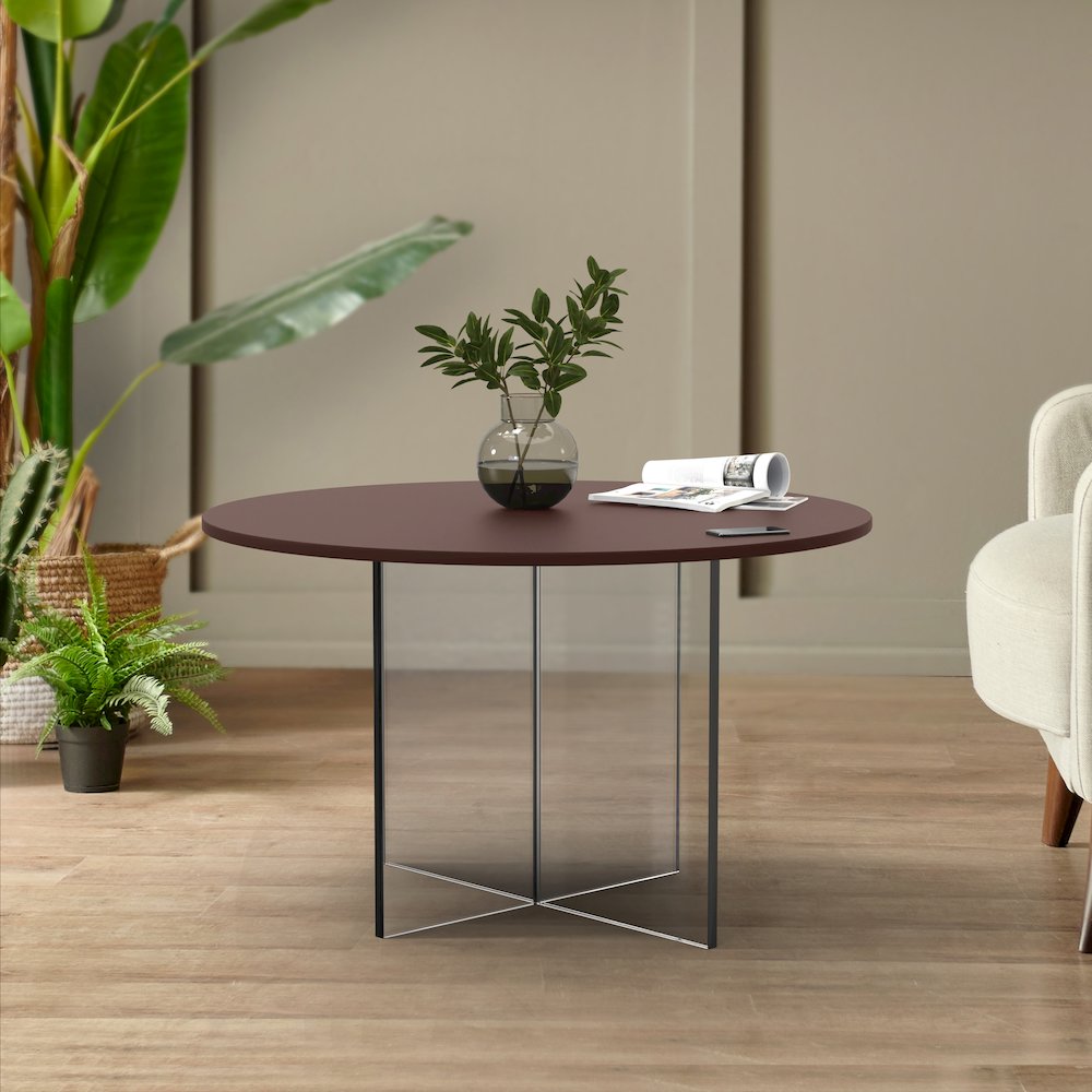 Valore Collection 28" Acrylic Side Table With Walnut Top. Picture 2