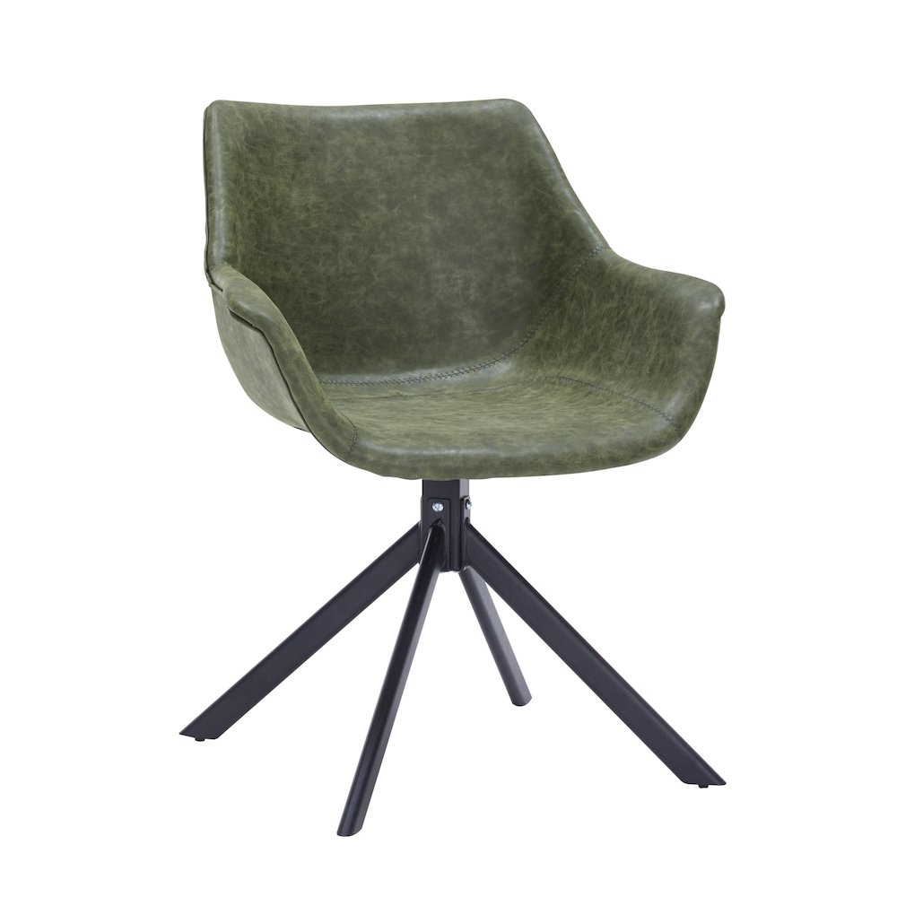 Markley Modern Leather Dining Swival Arm Chair in Green. Picture 2