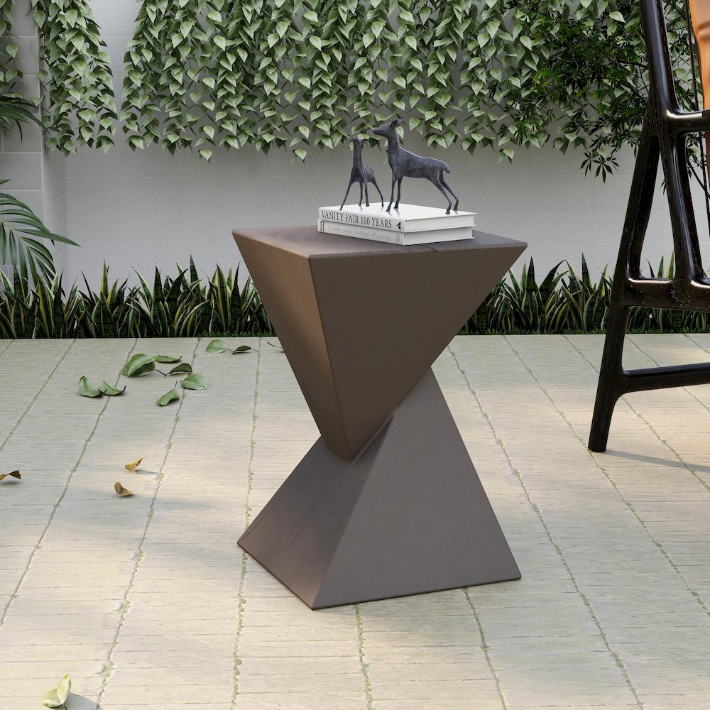Glint Collection Fiberglass Outdoor Side Table in Grey. Picture 27