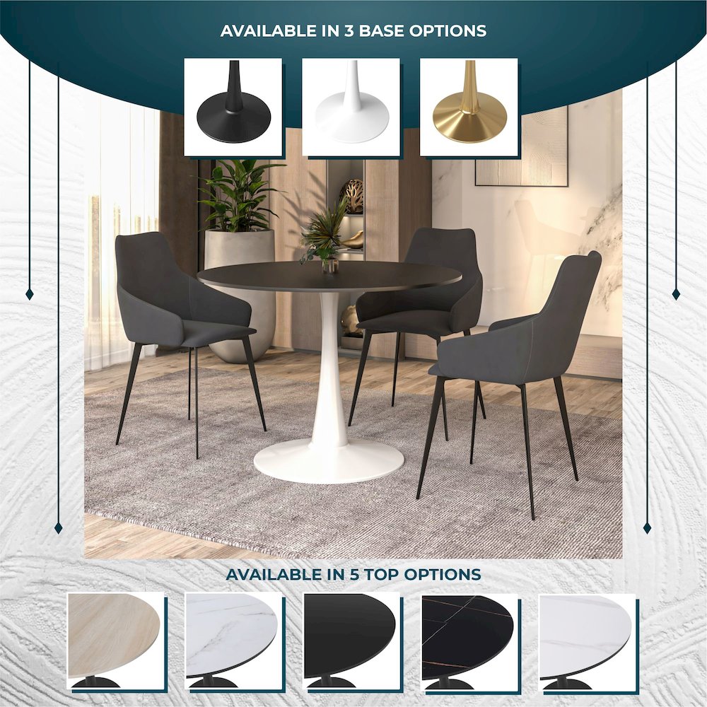 Bristol, 40" Round dining table in White Base with Blacktop. Picture 22