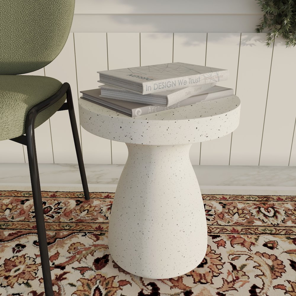 Modern Side End Table Wisp Series In Terrazzo White. Picture 6