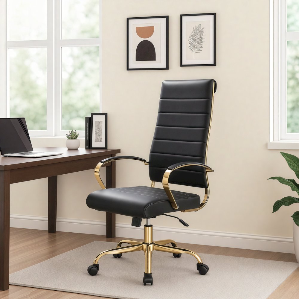 Benmar High-Back Leather Office Chair With Gold Frame. Picture 14