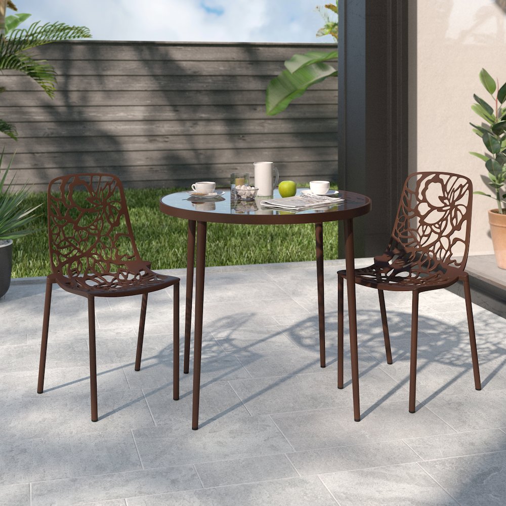 Devon Mid-Century Modern 3-Piece Aluminum Outdoor Patio Dining Set. Picture 8