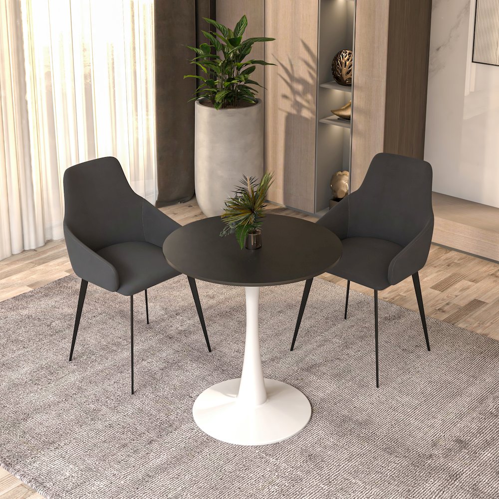 Leisyremod Bristol 24" Round Dining Table White base with Black top. Picture 10