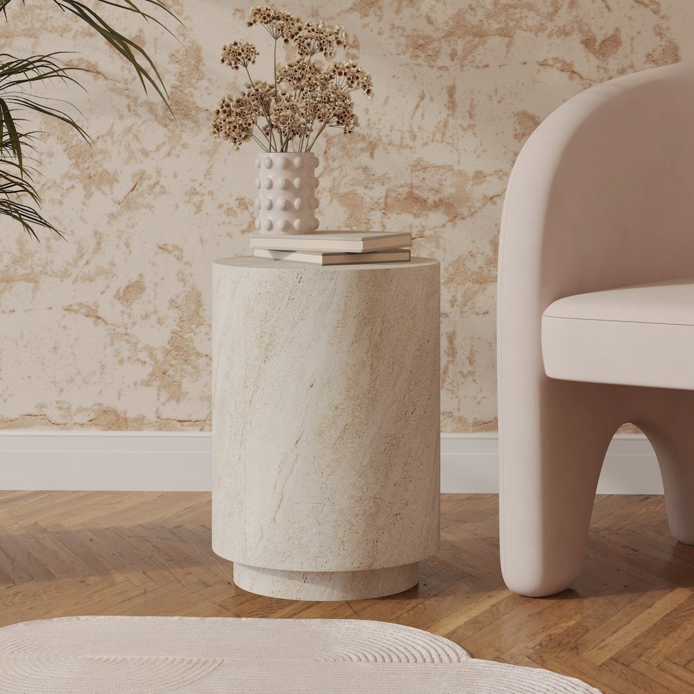 Modern Side End Table Ramble Series In Travertine. Picture 7