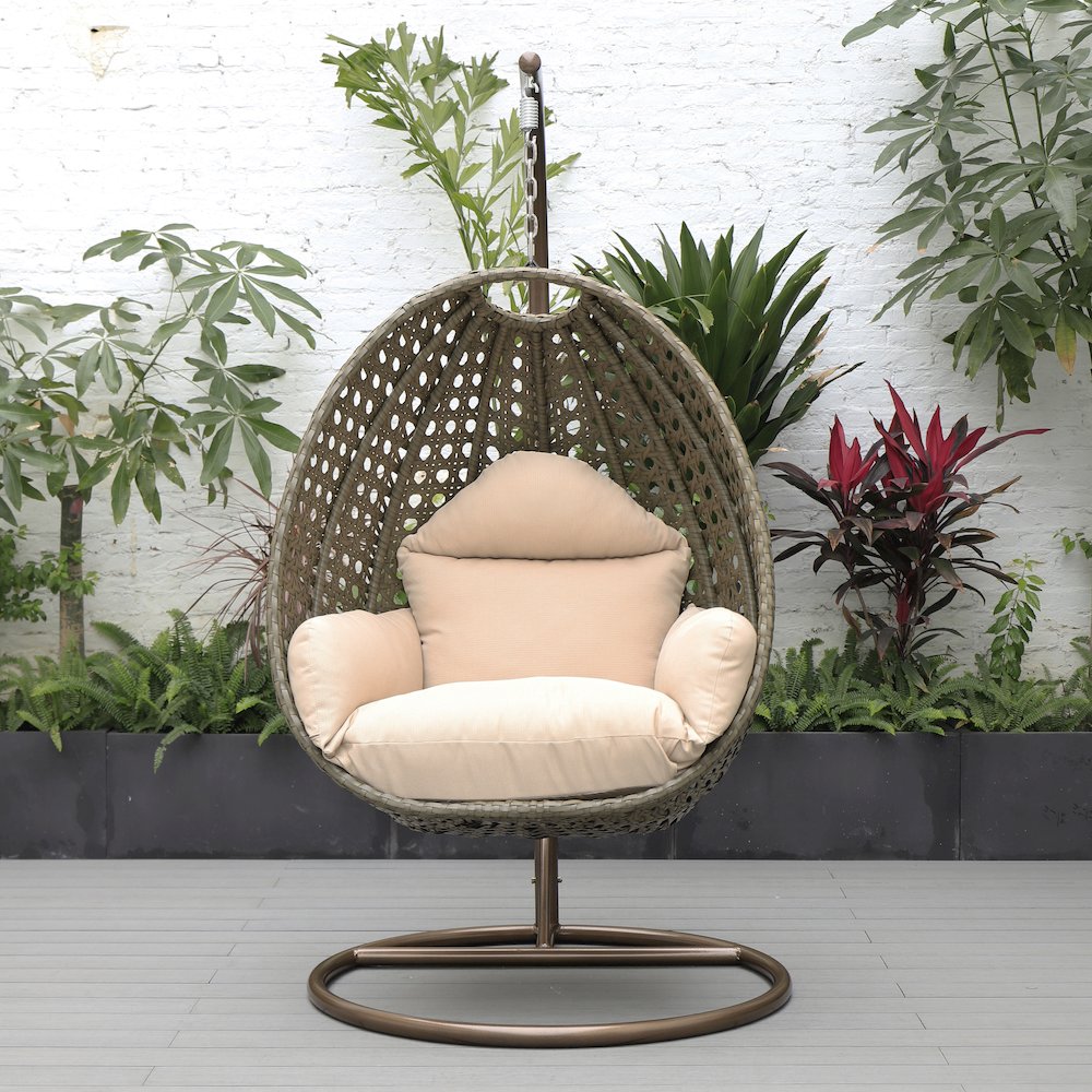 Beige Wicker Hanging Egg Swing Chair. Picture 7