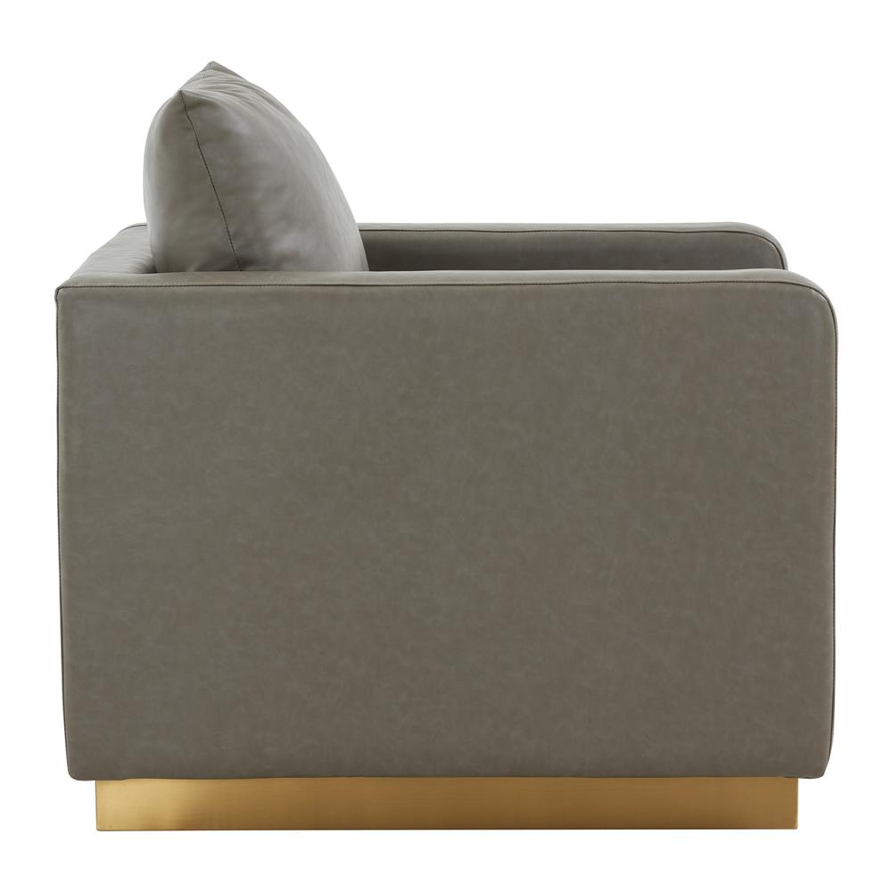 LeisureMod Nervo Leather Accent Armchair With Gold Frame, Grey. Picture 3