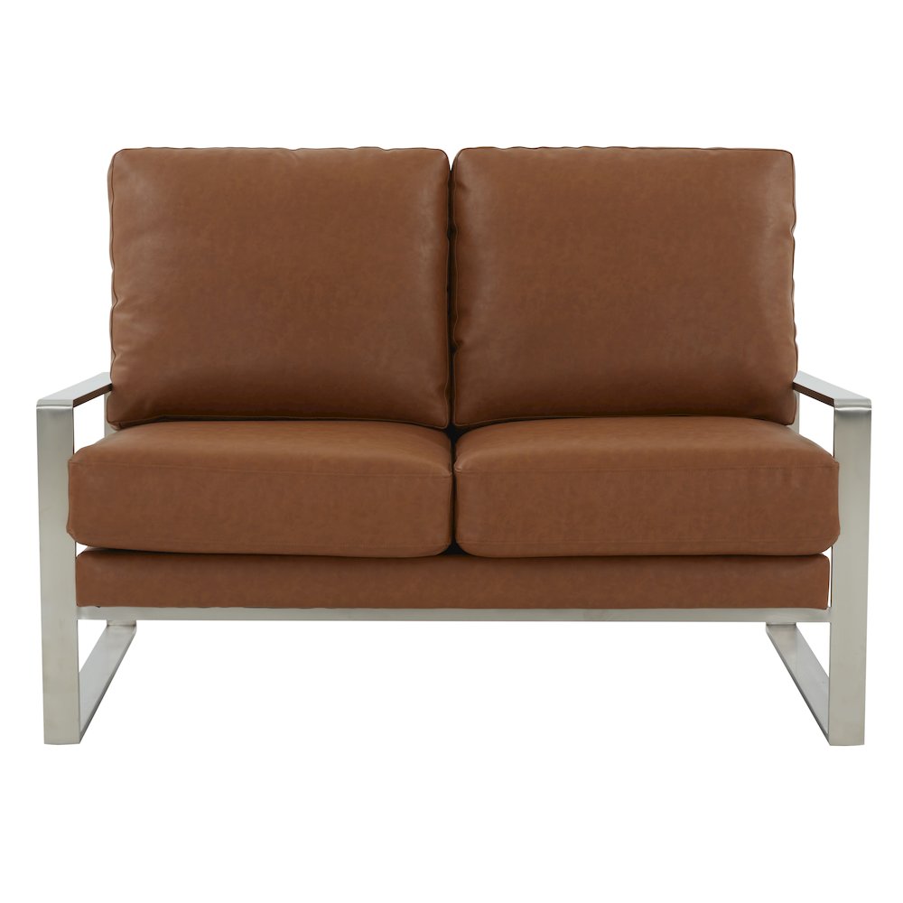 Jefferson Contemporary Modern Faux Leather Loveseat With Silver Frame. Picture 3