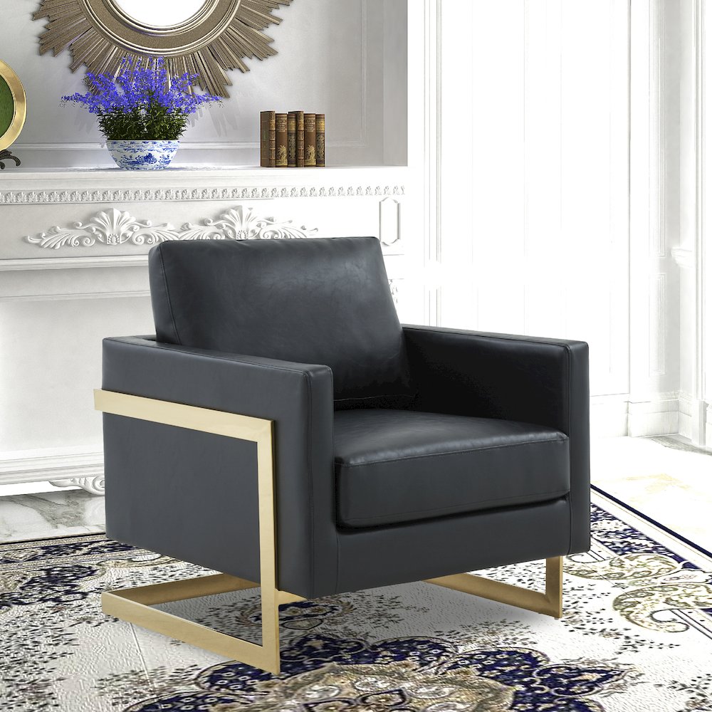 Lincoln Leather Accent Armchair With Gold Frame. Picture 5