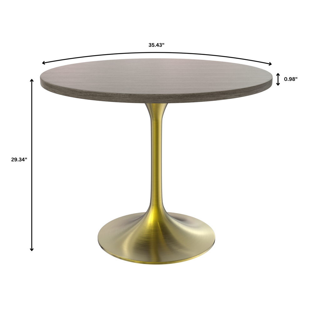 Verve 36" Round Dining Table, Brushed Gold Base with Dark Maple MDF Top. Picture 3