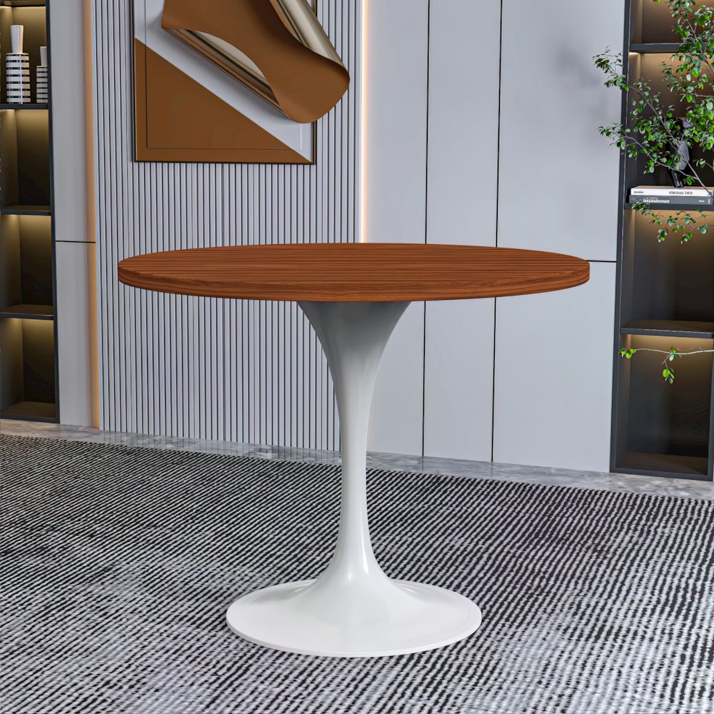 Verve Collection 36 Round Dining Table, White Base with Cognac Brown MDF Top. Picture 9