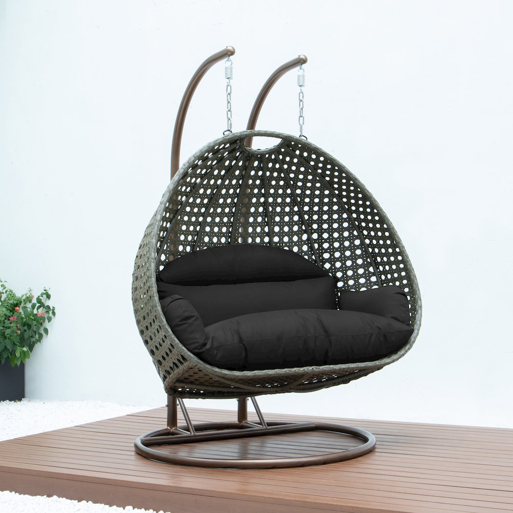 Beige Wicker Hanging 2 person Egg Swing Chair. Picture 5