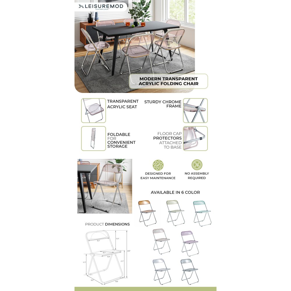 Lawrence Acrylic Folding Chair With Metal Frame. Picture 2