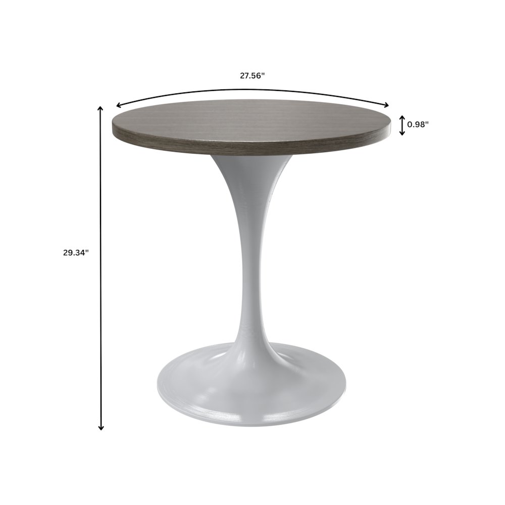Verve Collection 27 Round Dining Table, White Base with Dark Maple MDF Top. Picture 6
