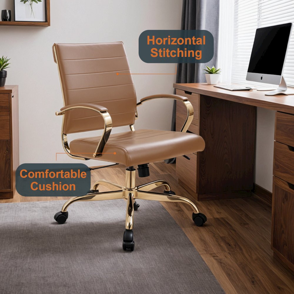 Benmar Home Leather Office Chair With Gold Frame. Picture 4