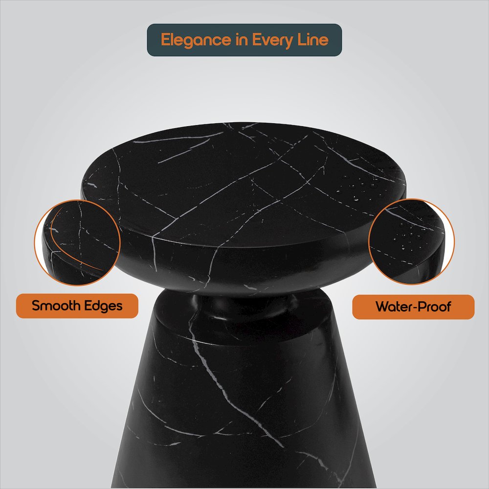 Isle Collection Fiberglass Outdoor Side Table in Marbled Black. Picture 6