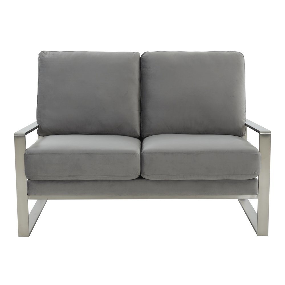 Jefferson Contemporary Modern Velvet Loveseat With Silver Frame. Picture 3