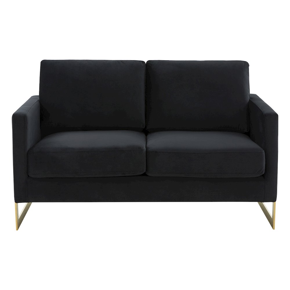 Lincoln Modern Mid-Century Upholstered Velvet Loveseat with Gold Frame. Picture 5