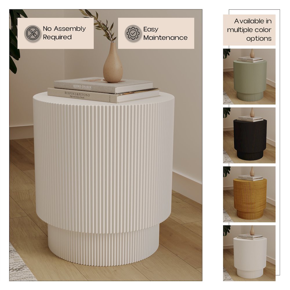 Eden Collection Fiberglass Outdoor Side Table in White. Picture 29