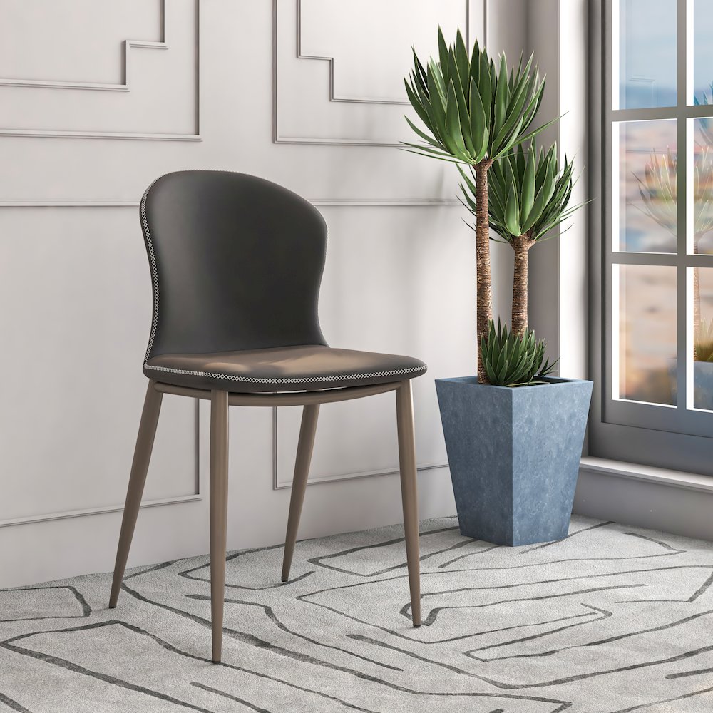 Mosaic Collection Modern Dining Chair in Charcoal Fabric - Set of 2. Picture 14