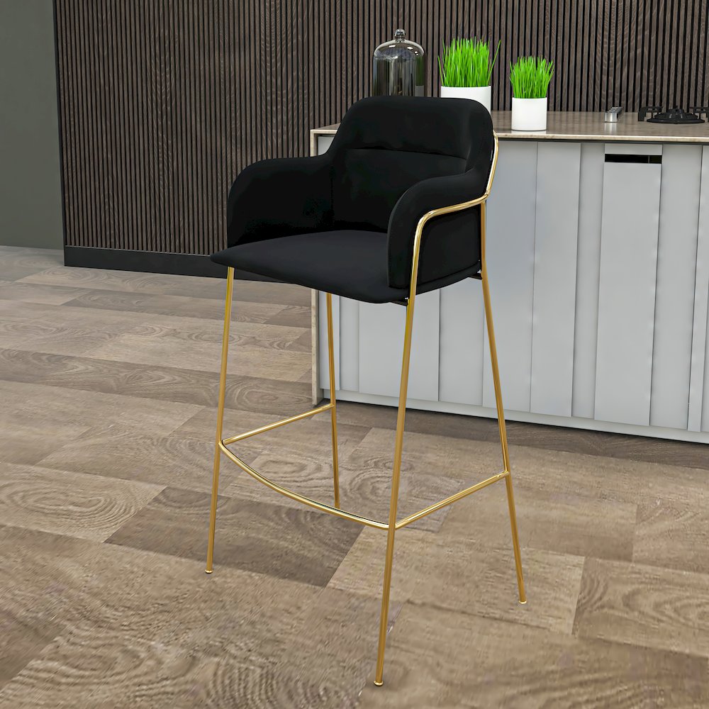 Axis Collection Modern Gold Bar height Chair in Black. Picture 4