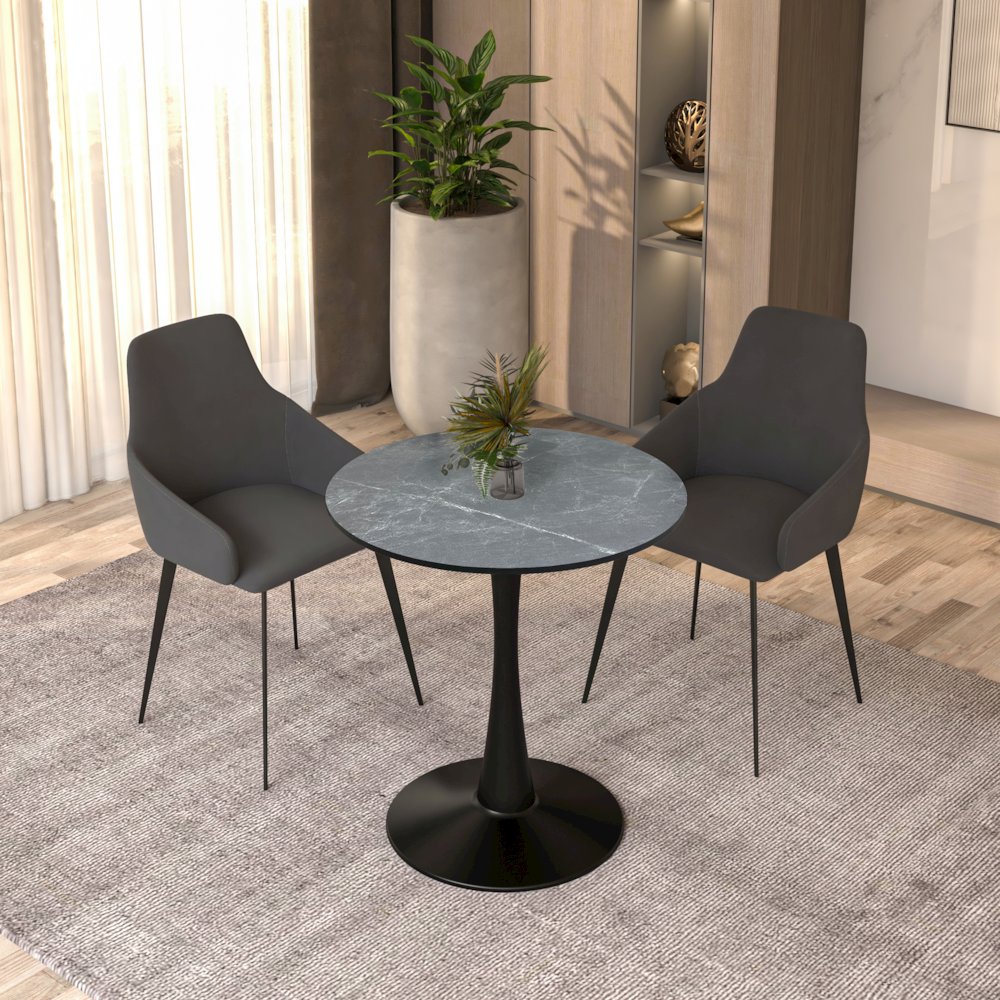 Bristol Dining table, Black Base with 27 Round Marbleized Black MDF top. Picture 6