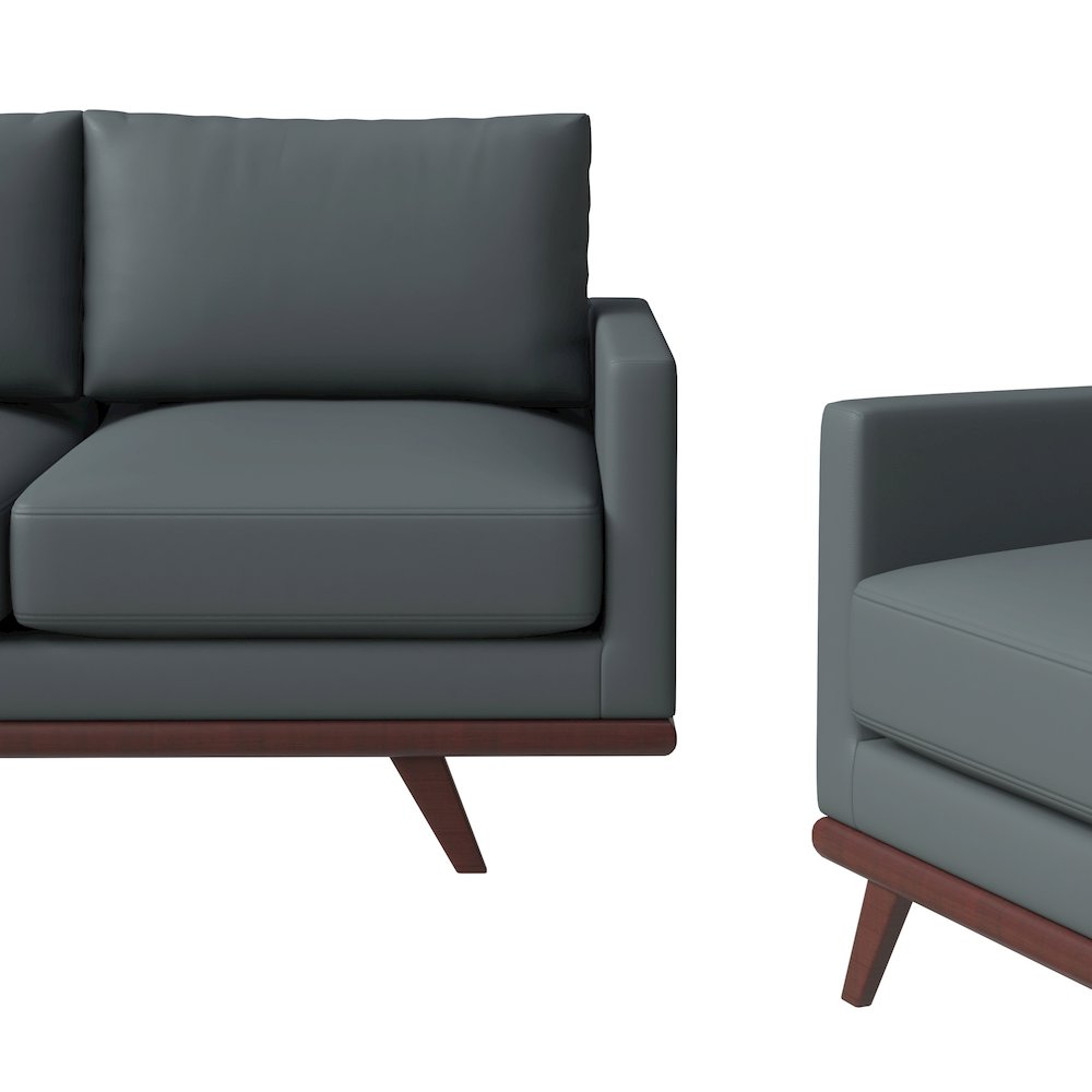 Chester 3-Piece Leather Living Room Sofa Set with Birch Wood Base Grey. Picture 5