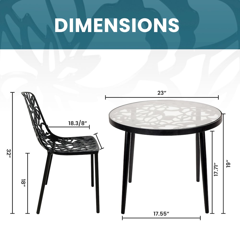 Devon Mid-Century Modern 3-Piece Aluminum Outdoor Patio Dining Set. Picture 7