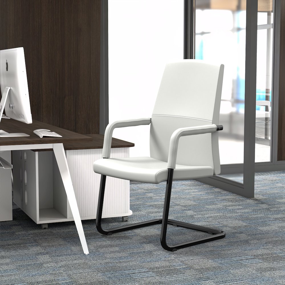 Evander Office Guest Chair in White Leather. Picture 19
