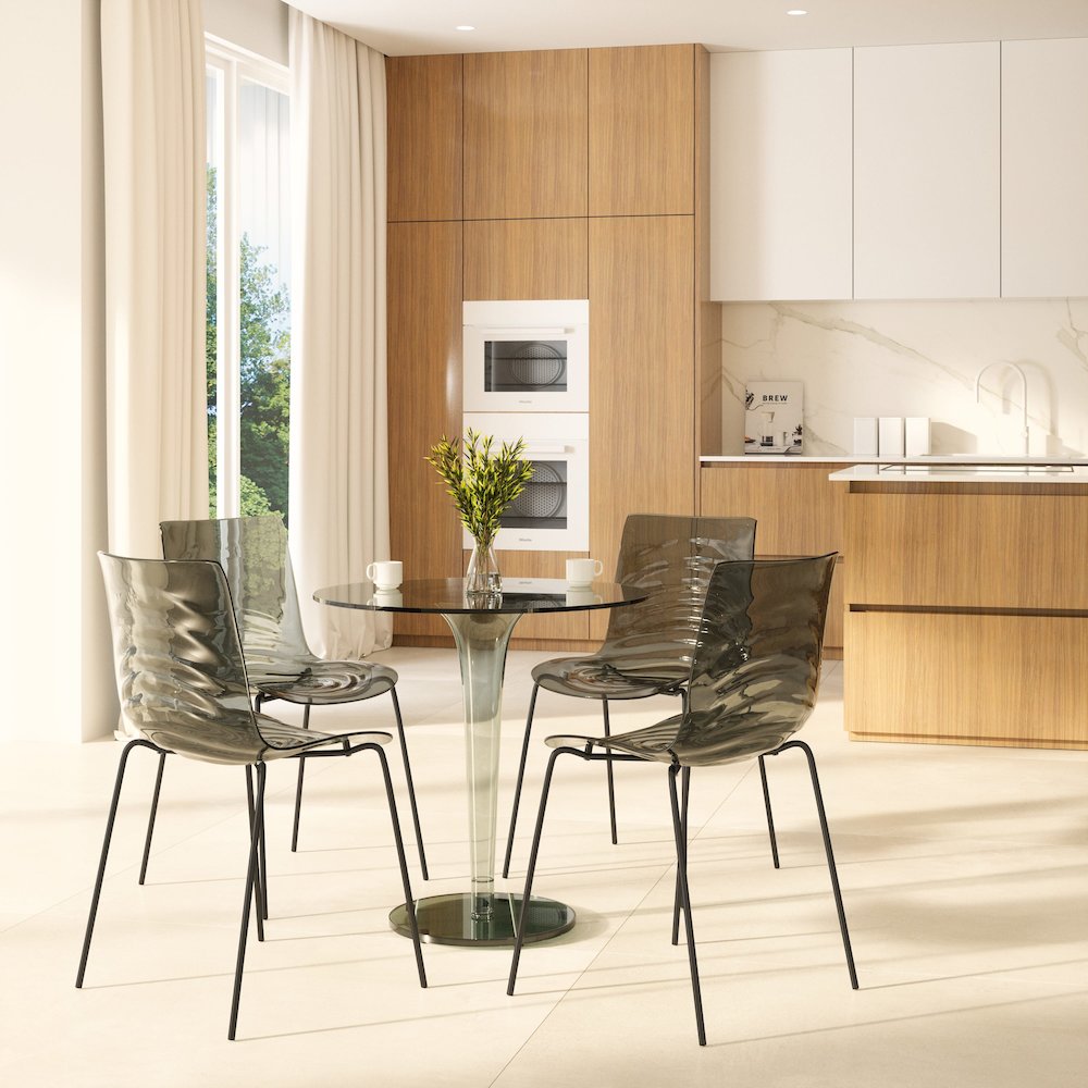 Astor Water Ripple Design Dining Chair in Black Base Trans BlackSeat. Picture 12