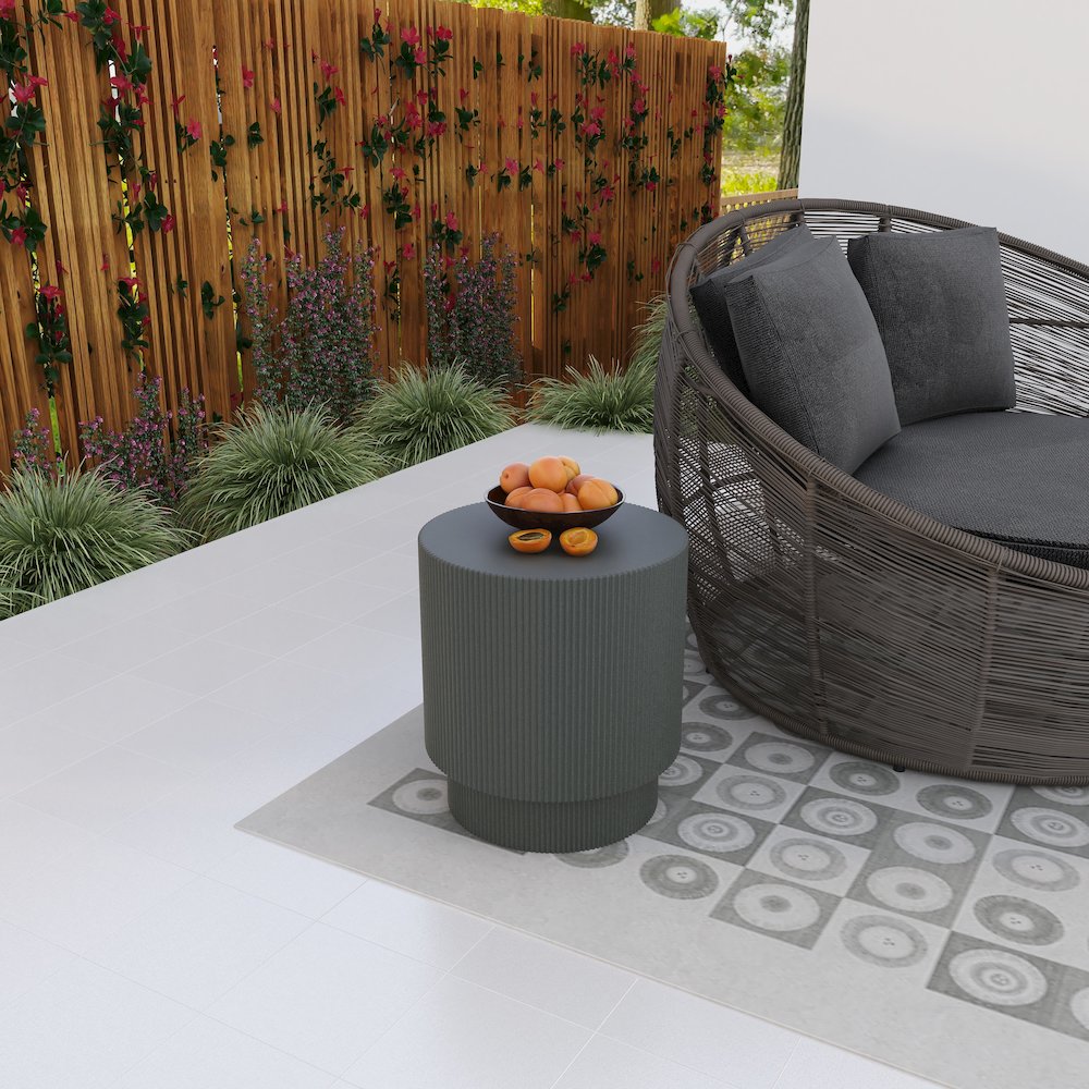 Eden Collection Fiberglass Outdoor Side Table in Grey. Picture 14