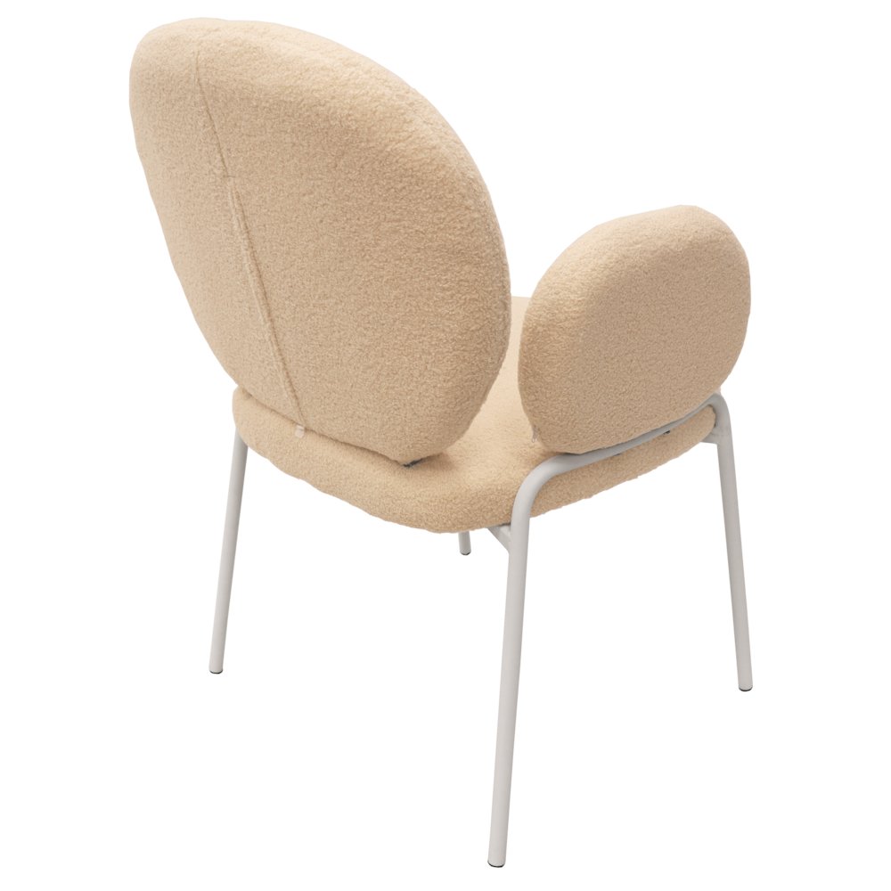 Celestial Series Boucle Dining Arm Chair, White Frame with Beige Fabric. Picture 8