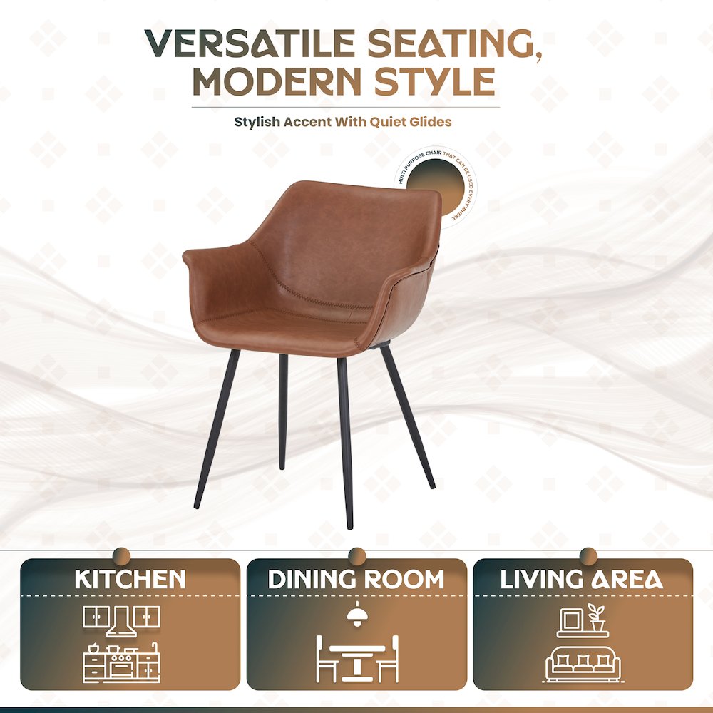 Markley Modern Leather Dining Arm Chair With Metal Legs. Picture 8