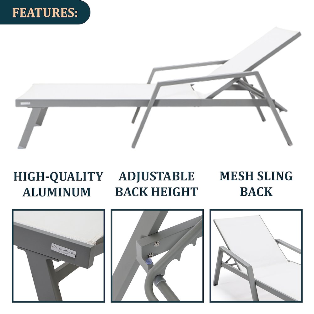 Marlin Modern Grey Aluminum Outdoor Patio Chaise Lounge Chair. Picture 5